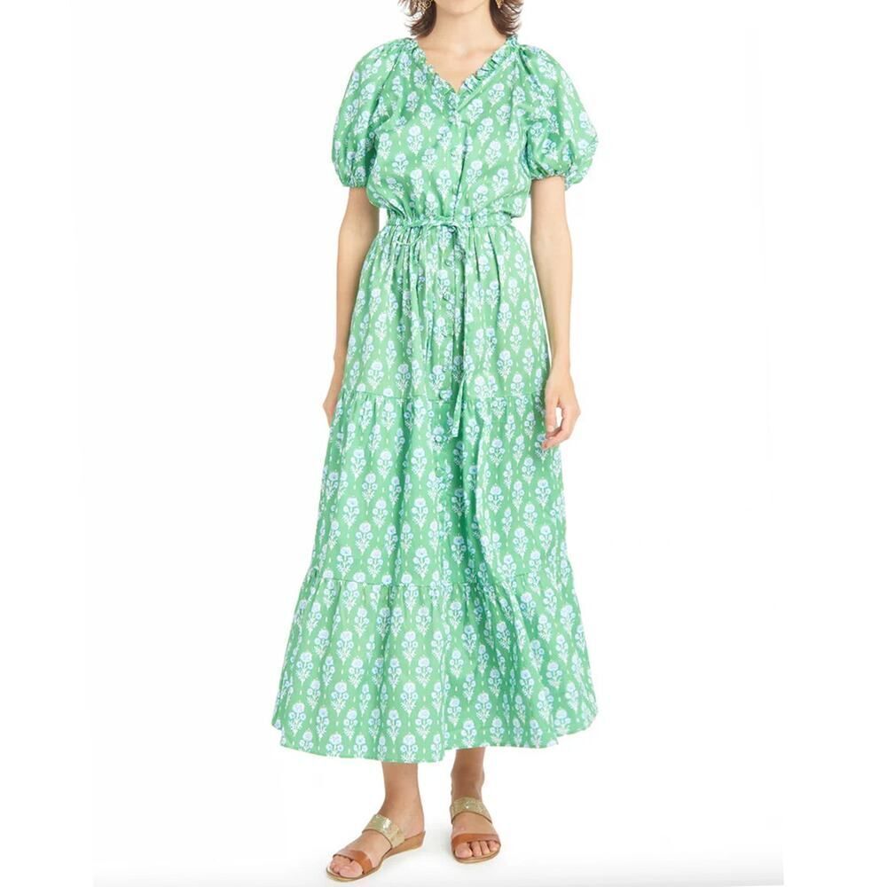 PATTY KIM Mint Floral Puff Sleeve Maxi Dress Large